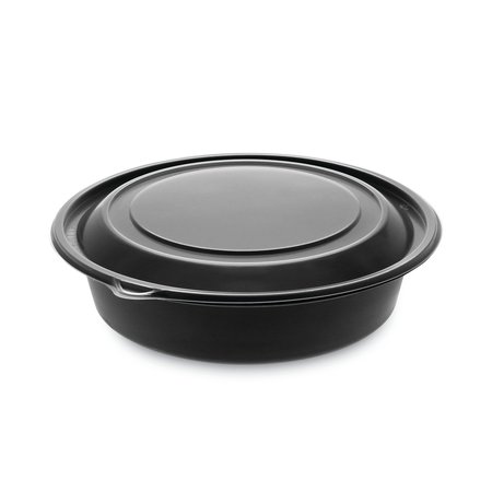 PACTIV EVERGREEN EarthChoice MealMaster Bowls with Lids, 32 oz, 8" dia x 2.12" h, 1-Compartment, Black/Clear, PK250 0CN8083200BL